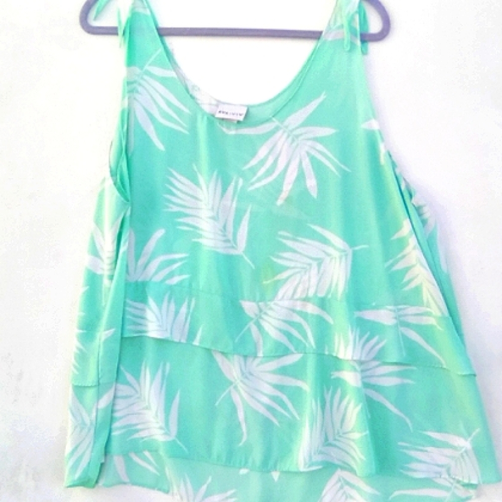 🍭Ava and Viv sleeveless aqua floral tiered blouse size 2X